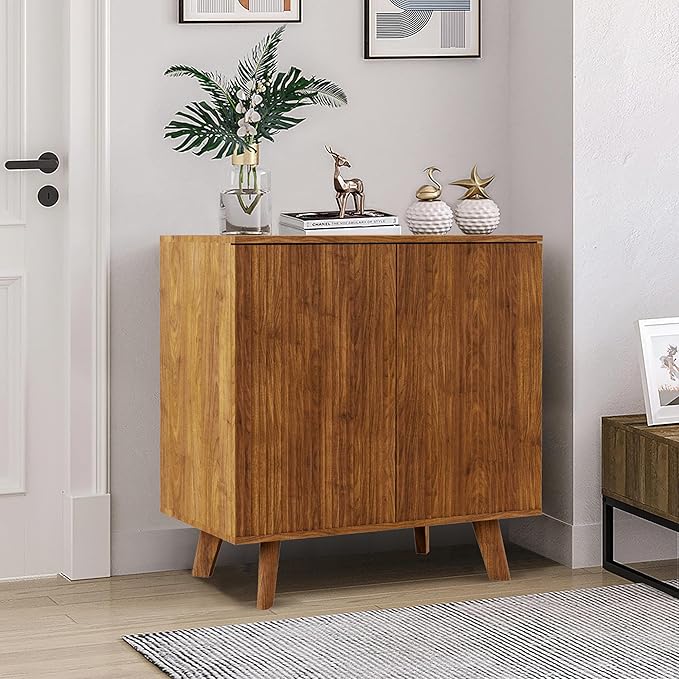 Set of 2 Sideboard Storage Cabinet with Doors and Shelves, Buffet Cabinet with Storage for Kitchen/Dinning room,Credenza Storage Cabinet for Living room/Entryway/Media/TV Console Table-walnut