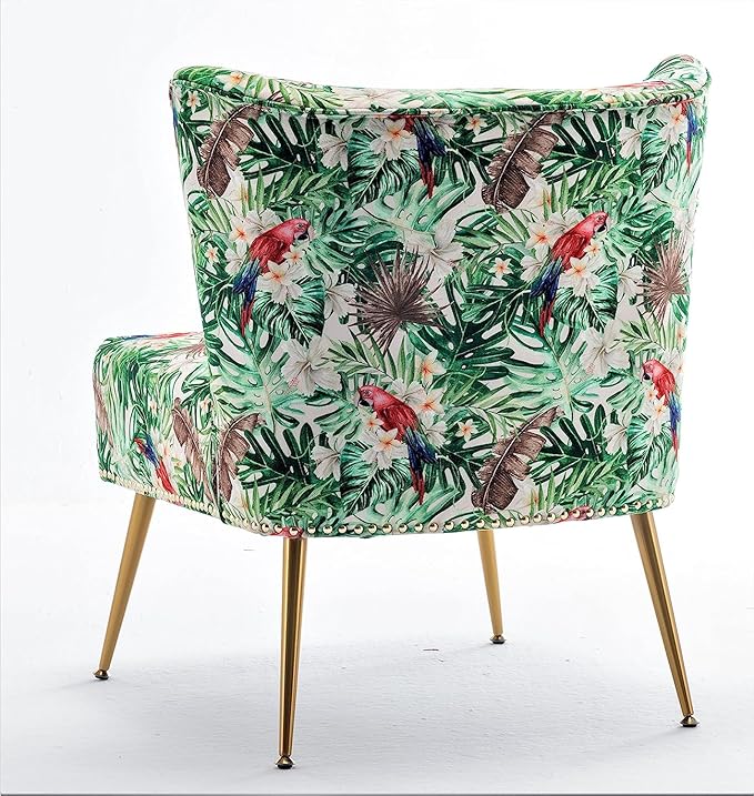 Thia Armless Accent Chair for Living Room, Elegant Seat with Nailhead Trim, Gold Metal Legs and Comfortable Curved Back, 28" D x 25" W x 29.5" H, 06 Floral Print
