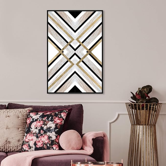 The Oliver Gal Artist Co. Abstract Framed Wall Art Canvas Prints 'Earthy Lux' Geometric Home Décor, 20" x 30", Brown, Gold