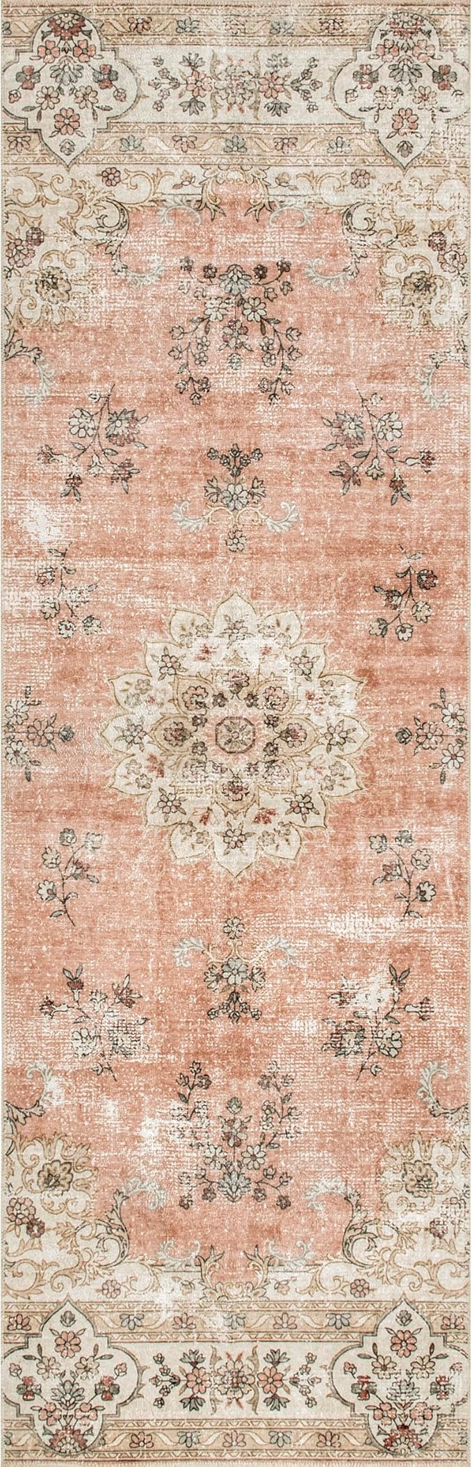 nuLOOM 2' x 8' SpinClean Machine Washable Stain-Resistant Area Rug with Non Slip Backing, Low Profile for Living Room, Bedroom, and Dining Room, Ren Peach