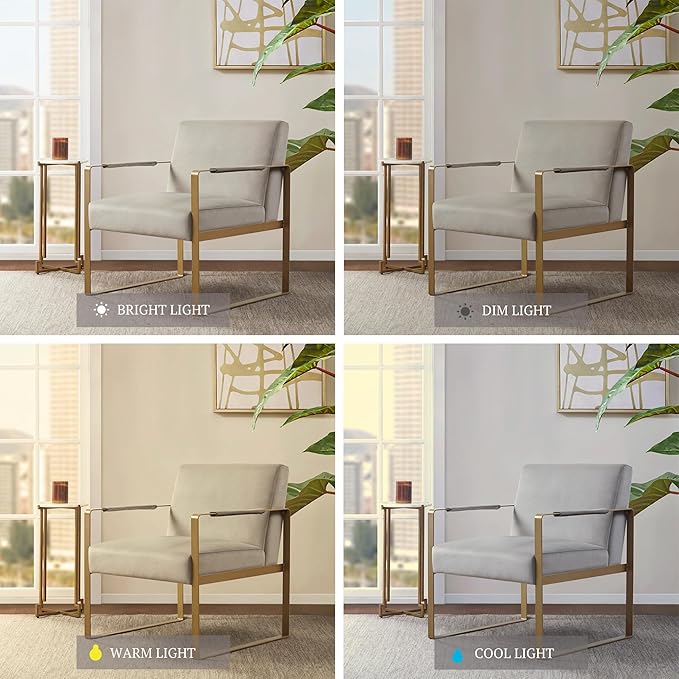 Martha Stewart Upholsterd Accent Chair Living Room Furniture-Modern Design Comfortable Foam Seat Cushion Bedroom Lounge, Sophisticated Finished, Sturdy Frame, 28.5" W x 29" D x 32.5" H, Taupe/Gold