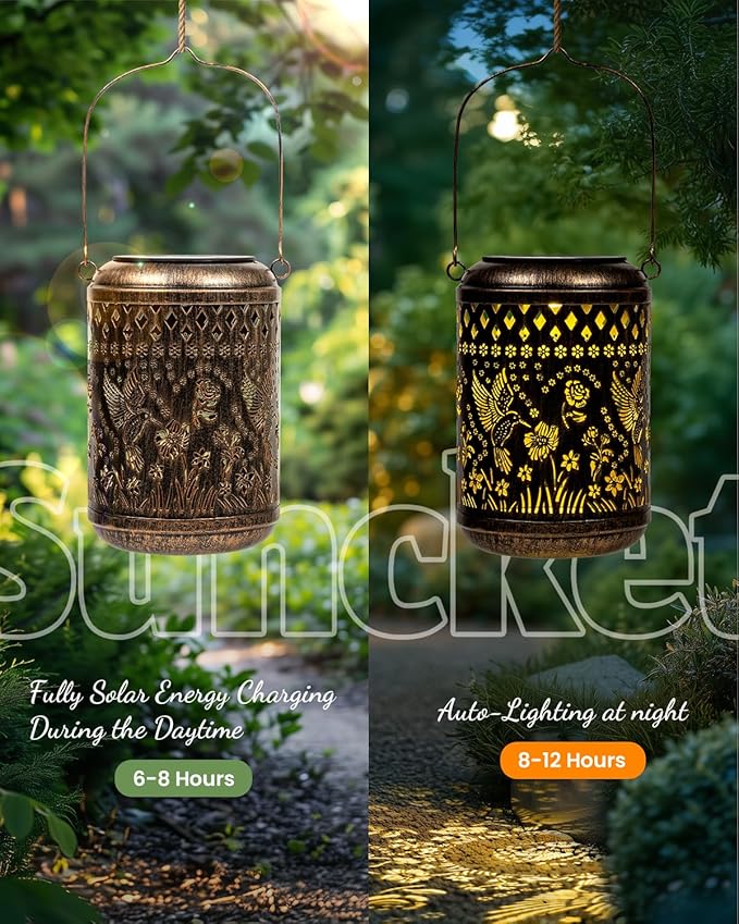 Christmas Outdoor Decor Solar Lanterns Hanging Waterproof, Hummingbird Garden Decor Xmas Gifts for Women Mom, Solar Lights Metal Fall Decoration Outside for Yard, Patio,Garden,Backyard,Porch