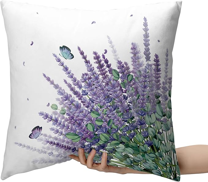 Purple Floral Pillow Covers Set of 2 Lavender Decorative Throw Pillow Covers 16x16 Spring Summer Farmhouse Square Pillowcases for Outdoor Living Room Garden Sofa