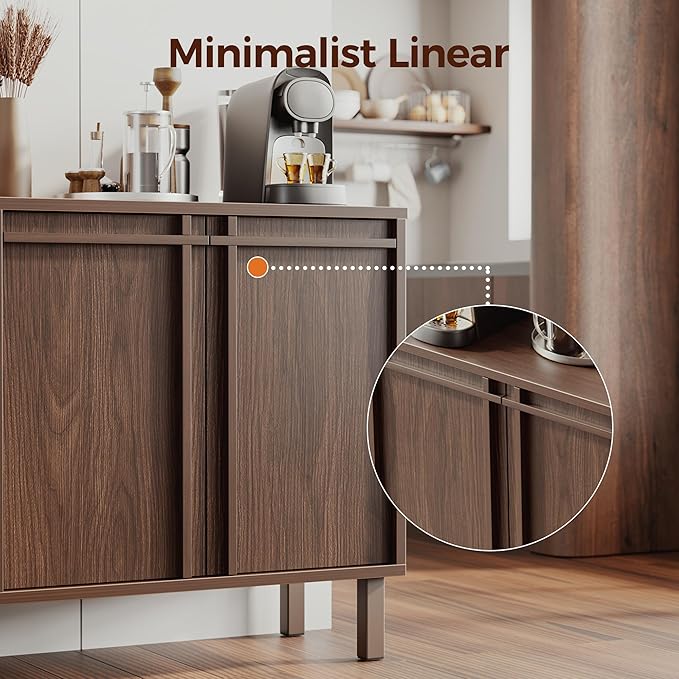 Sideboard Buffet Cabinet with Storage, 2 Doors, Adjustable Shelves, Wooden Mid Century Coffee Bar Cabinet for Entryway, Living Room, Kitchen, Walnut