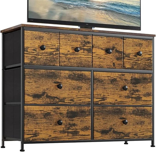 REAHOME Dresser for Bedroom with 8 Drawers Fabric Dresser Chest of Drawers with Wooden Top Sturdy Steel Frame Closet Storage Dresser for Living Room Hallway Closets Nursery (Rustic Brown) LHM8R1