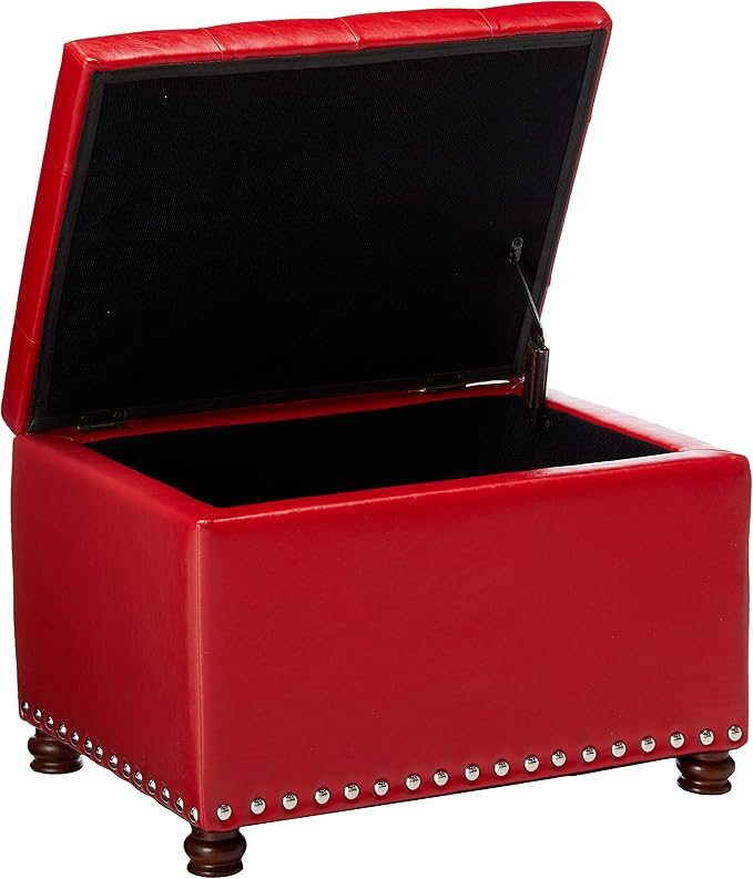 Adeco High End Red Classy Bonded PU-Leather Tufted Accents Rectangular Storage Bench Ottoman Footstool,