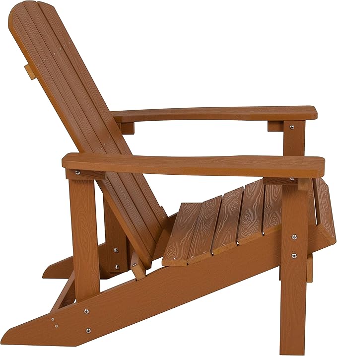 Flash Furniture Charlestown Poly Resin Adirondack Chair - Teak - All Weather - Indoor/Outdoor - Set of 4