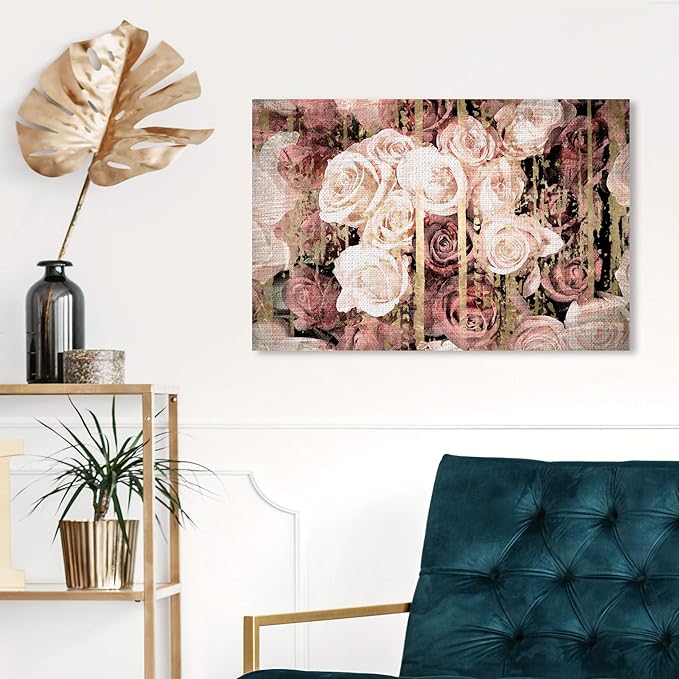 The Oliver Gal Artist Co. Floral and Botanical Wall Art Canvas Prints 'Shabby Chic Romance' Florals, Pink, Brown, 15" x 10"