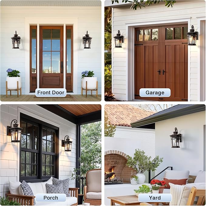 Large 9'' Outdoor Wall Lights Wall Mount, Dusk to Dawn Front Porch Lights, Oil Rubbed Bronze Outdoor Wall Lantern, Exterior Lighting Fixtures for Garage, Waterproof Patio Sconce Lights