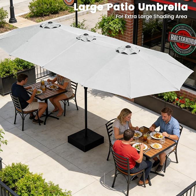 Ayge 15FT Patio Umbrella with Base,Large Outdoor Double-Sided Rectangle Umbrella with Crank Handle, Market Umbrella for Poolside Garden Deck Backyard Beach Pools,Light Gray