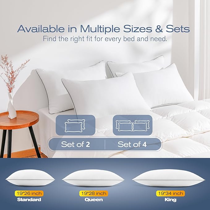 Queen Pillows Set of 4, Ultra Thick Down Alternative Bed Pillows,Cooling Hotel Quality Queen Pillows for Back, Stomach or Side Sleepers,Machine Washable (White,4 Pack)