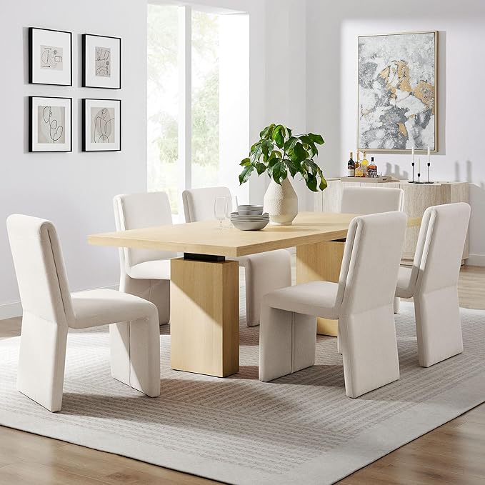 Modway Piston 82 Inch Solid Wood Rectangle Dining Table in Natural – Modern Farmhouse Kitchen Table for 6-8 People – Rustic Wooden Dining Room Table
