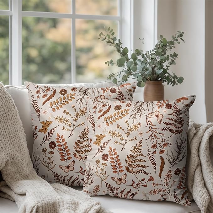 Burnt Orange Fall Floral Pillow Covers 24x24 Set of 2 Seasonal Autumn Wildflower Rustic Outdoor Throw Pillow Covers Thanksgiving Cushion Case for Farmhouse Living Room Decor
