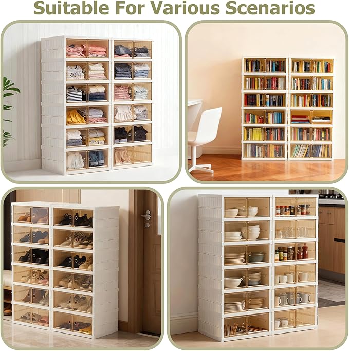 SAYMA Collapsible Shoe Rack Organizer Foldable Shoe Shelves, Large Plastic Folding Shoe Rack with Door, Easy Assembly Shoe Cabinet for Entryway (2 x 6 Tiers-12 Pairs)