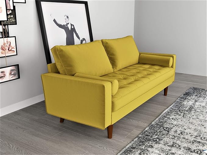Container Furniture Direct Womble Modern Velvet Upholstered Living Room Diamond Tufted Chesterfield with Gleaming Nailheads, Loveseat, Sofa, Textured Gold