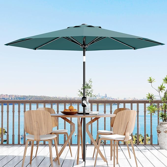 Garvee 10FT Patio Umbrella - Outdoor Table Umbrella with Crank Lift & Push Button Tilt - Market Umbrella 8 Sturdy Ribs UV Protection for Pool, Deck, Yard, Garden - Turquoise