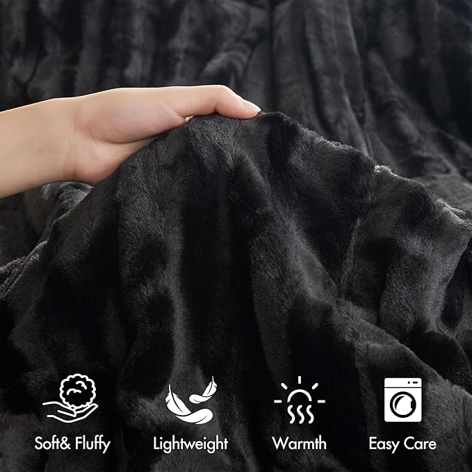 Madison Park Faux Fur Reversible Comforter Set, Down Alternative Filling, Modern Quilted Bedding with Matching Shams, King/California King, Black