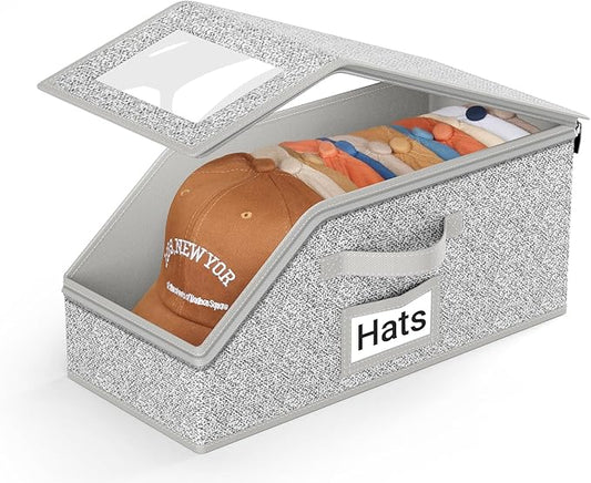 AOODA Stackable Hat Storage for Baseball Caps, Holds up to 12 Caps Hat Organizer for Closet, Sturdy Hat Boxes for Men with Cardboard, Grey