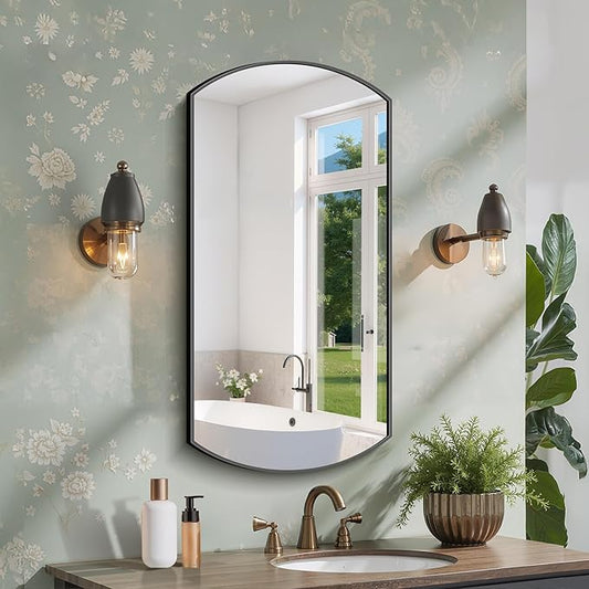 Bathroom Mirror, 20x40 Inch Black Oval Wall Mounted Mirror with Thin Metal Frame, Modern Bathroom Vanity Mirrors for Over Sink, Entryway, Living Room, Bedroom