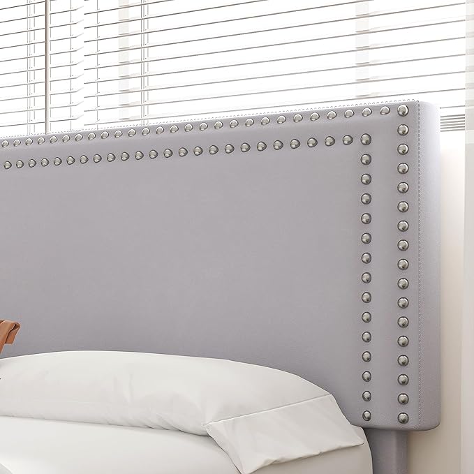 VECELO Queen Size Bed Frame with Adjustable Upholstered Headboard, Wooden Slats Platform, Noise-Free Design, Easy Assembly