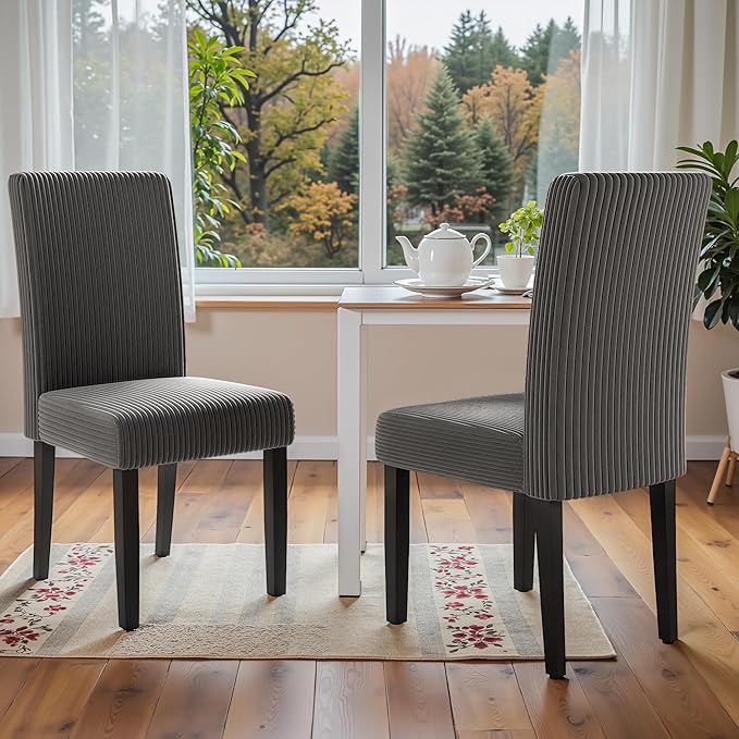 Furmax Ergonomic Dining Chairs Set of 2, Upholstered Fabric Dinning Room Chairs, Velvet Kitchen Chairs with Adjustable Wood Legs for Kitchen Living Room (Velvet Grey, 2)