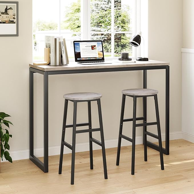 Bar Stools, Set of 2 Round Bar Chairs with Footrest, 28 Inch Kitchen Breakfast Bar Stools, Industrial Stools, Easy Assembly, for Dining Room, Kitchen, Greige BAHG02701 (Pack of 3)