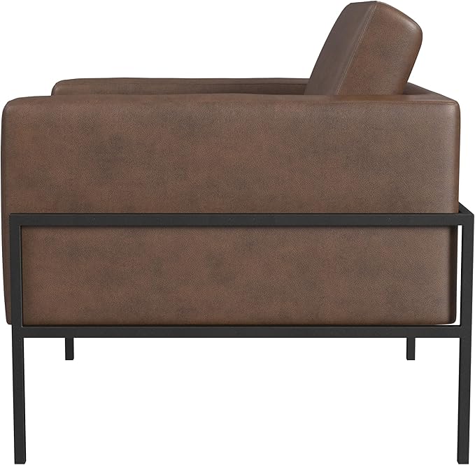 HomePop Modern Metal Frame Accent Chair|Homepop Home Décor|Accent Chairs for Living Room & Bedroom - Brown Faux Leather
