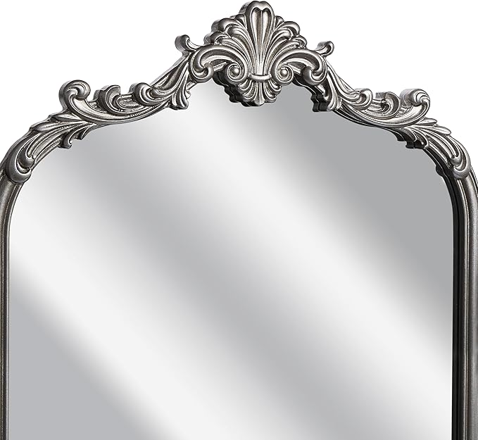 English Estate Carved Arch Wood Wall Mirror, Mirror for Entryway, Living Room, Bathroom, Antique Silver, 20.4x33