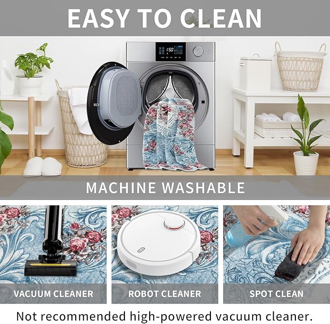 Easy-Going Round Rug 5ft Area Rug Washable Floral Circle Rugs for Living Room Non-Slip Bedroom Rug Low Pile Lightweight Retro Flowers Throw Rug for Dining Room Kitchen Home Home Office, Teal Red