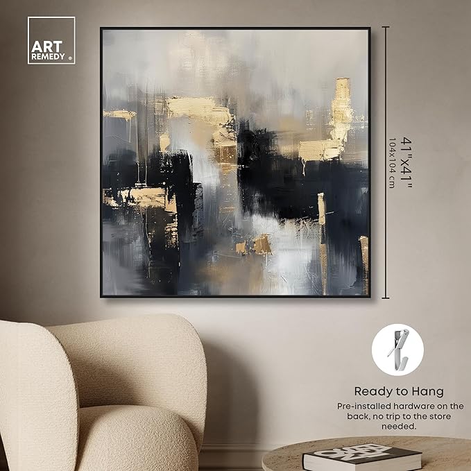 Art Remedy Daring Canvas Colorful Abstract Wall Art, Black Frame, 40" x 40"