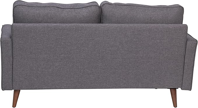 Taylor & Logan Hendrix Tufted Faux Linen Upholstered Mid-Century Modern Loveseat with Solid Wood Legs in Dark Gray