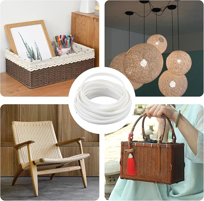 GORGECRAFT 8mm x 10m Rattan Weaving Wicker Repair Material Synthetic Rattan Plastic Flat Polyethylene Woven Knit Vinyl for Repair DIY Home Furniture Chair Table Storage Basket Weaving Crafts(White