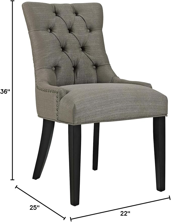 Modway Regent Modern Tufted Upholstered Fabric Two Dining Chairs with Nailhead Trim in Granite