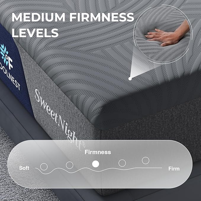Sweetnight CoolNest 12 Inch King Mattress, Cooling King Size Memory Foam Mattress for Cool Night Sleep, 5-Zone Ergo Support for Pressure Relief, Medium, CertiPUR-US Certified