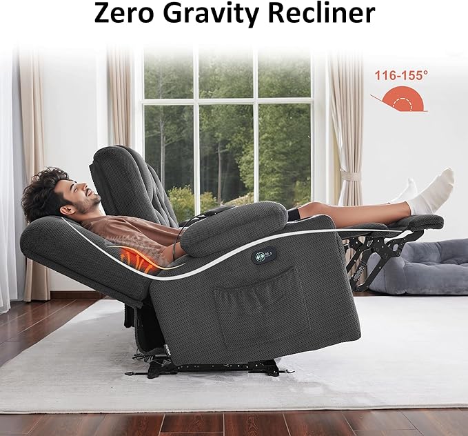 MCombo Zero Gravity Loveseat Power Reclining Sofa with Console, Heat and Vibration Massage, Recliner Couch for Living Room, Fabric 6035SET (Grey, Loveseat)