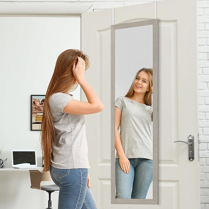 Americanflat 15x51 Over The Door Mirror - Hanging Full Length Mirrors with Engineered Wood - Modern Mirror for Bathroom, Bedroom, Living Room - Mirrors for Wall Display and Home Decor - Driftwood
