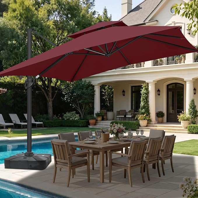 FLAME&SHADE 10 X 10 FT Cantilever Patio Umbrella - Large Offset Umbrella Outdoor Patio with 360-Degree Rotation and 3-Year Fade Resistance Fabric for Deck Pool Backyard Garden (Burgundy)