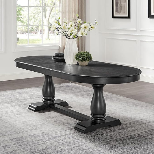 Mid-Century Modern Wooden Dining Table Extendable Oval Dining Table with 18" Leaf and Heavy Duty Column Legs, 76-inch Oversized Oval Wood Diningtable