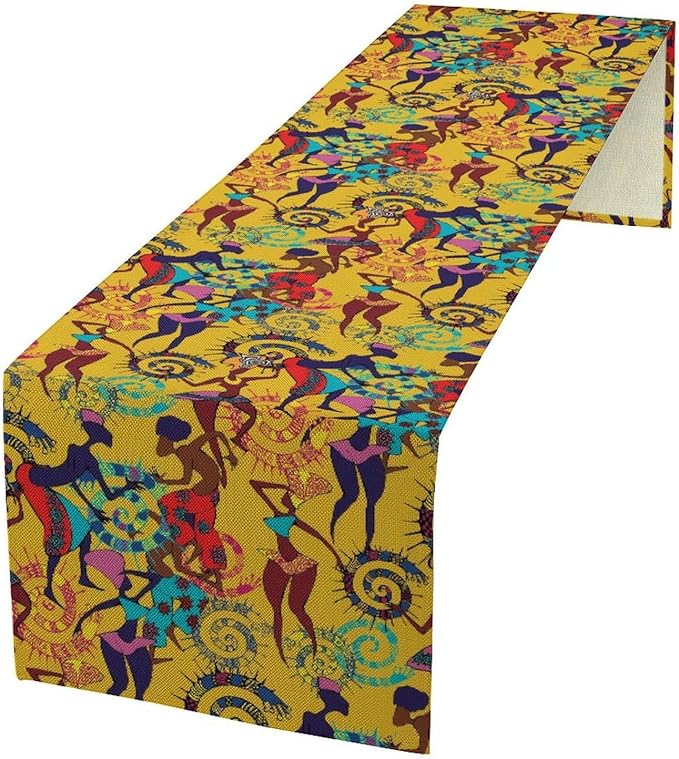 African Woman Table Runner Colorful Africa Nationality Tribe Element Pattern for Home Kitchen Table Decor Dining Coffee Room Party Decor 13x36in
