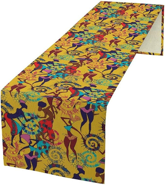 African Woman Table Runner Colorful Africa Nationality Tribe Element Pattern for Home Kitchen Table Decor Dining Coffee Room Party Decor 13x120in
