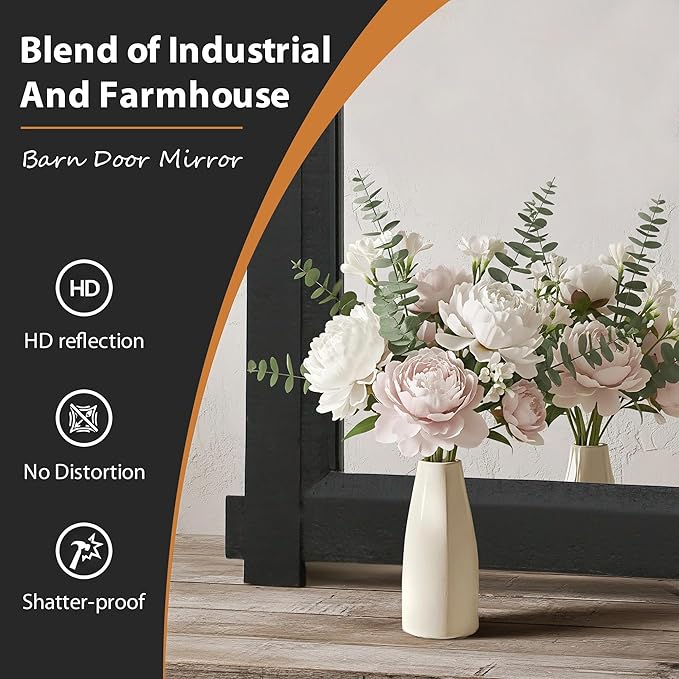 Besdomus Bathroom Black Farmhouse Mirror: 42"x28" Barn Door Rustic Solid Cedar Wood Frame - Wall Mounted Mirror for Fireplace/Living Room/Bathroom Remodel - Modern Farmhouse Decor for Homemakers