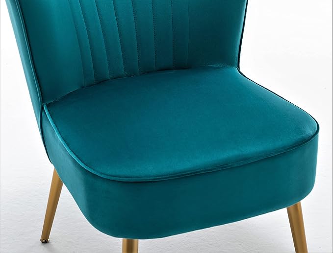 Modern Velvet Accent Chair for Living Room, Bedroom, or Entryway, Stylish and Comfortable Armless Design with Metal Legs, Greynish Blue