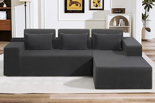 HABUTWAY Sectional Couches for Living Room,No Assembly L Shaped Couch 105" Modular Sectional Sofa Couch with Deep Seat,Cloud Couches Furniture Sets for Apartment,Corduroy (Dark Grey, Right Facing)