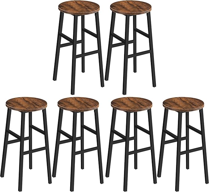 Bar Stools, Set of 2 Round Bar Chairs with Footrest, 28 Inch Kitchen Breakfast Bar Chairs, Industrial Bar Stools, Easy Assembly, for Dining Room, Kitchen, Rustic Brown BAHR02701 (Pack of 3)