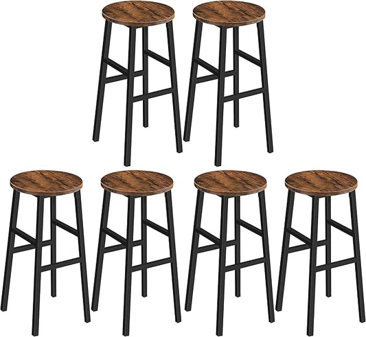 Bar Stools, Set of 2 Round Bar Chairs with Footrest, 28 Inch Kitchen Breakfast Bar Chairs, Industrial Bar Stools, Easy Assembly, for Dining Room, Kitchen, Rustic Brown BAHR02701 (Pack of 3)
