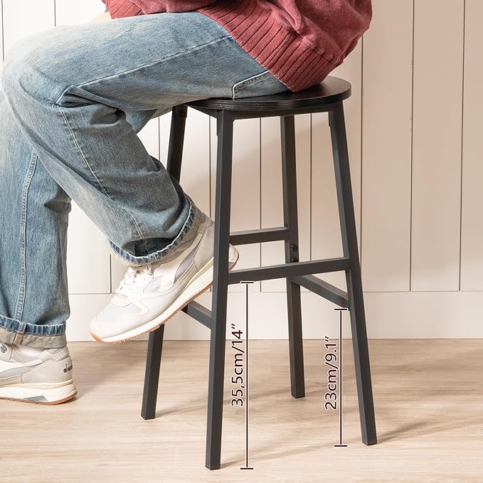 Bar Stools, Set of 2 Round Bar Chairs with Footrest, 24.4 Inch Kitchen Breakfast Bar Stools, Industrial Bar Stools, Easy Assembly, for Dining Room, Kitchen, Black BAHB0201 (Pack of 3)