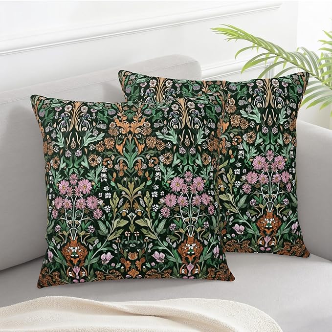 Spring Floral Pillow Covers 24x24 Set of 2 Sage Green Plants Throw Pillows Botanica Vintage Outdoor Decorative Pillowcase for Home Sofa Couch Decor