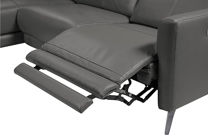 Valencia Andria 99.5" Leather Sectional Couch, Power Recliner with Right Chaise for Living Room - Cloudy Grey
