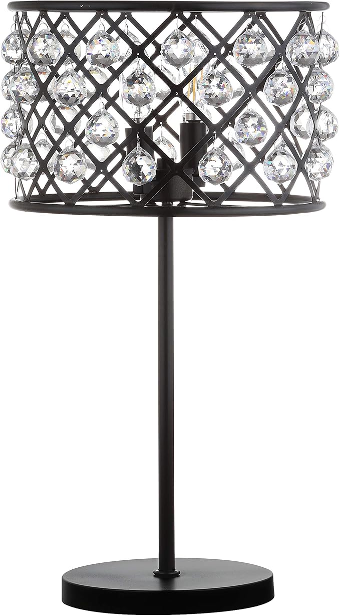 JONATHAN Y 22.5" Oil Rubbed Bronze 2-Light Crystal and Iron Table Lamp, Modern Glam Bedside Nightstand Lamp with Clear Crystal Spheres, UL Listed, LED Bulbs Included JYL9022A