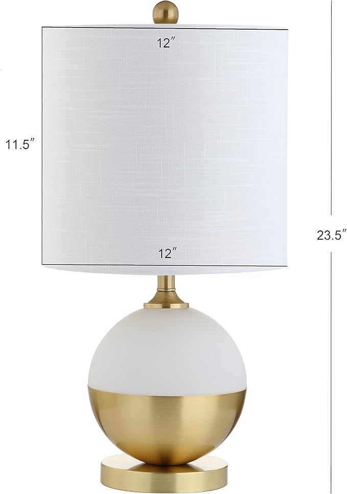 JONATHAN Y 23.5" White and Brass Gold Ceramic Table Lamp, Modern Glam Nightstand Lamp for Bedroom Living Room, White Linen Drum Shade, LED Bulb Included JYL5005A